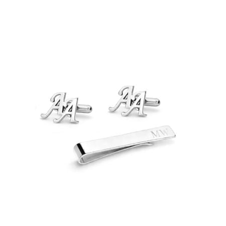 Handcrafted 925 Silver Personalized Initial Cufflinks Tie Bar Set